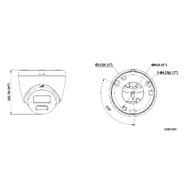 Hikvision Dome DS-2CD1347G3H-LIU F2.8 (balta, 4 MP, ColorVu 3.0, 30 m IR, 30 m LED, Hybrid Light, PoE) – nuotrauka 4